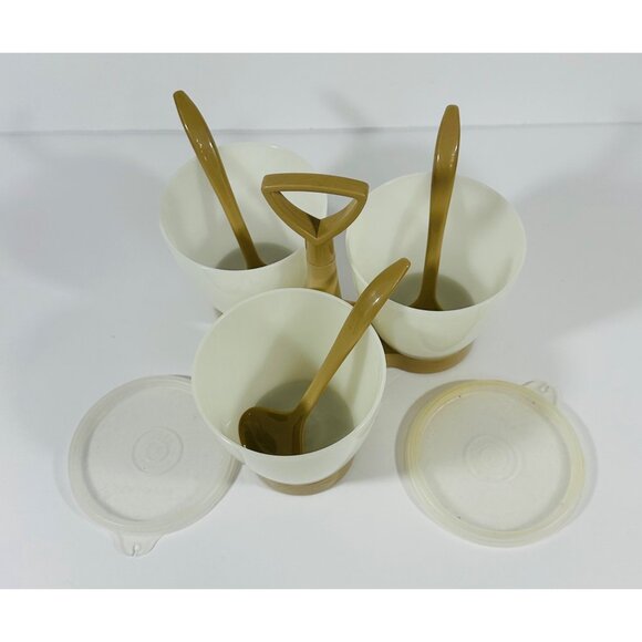 Tupperware Vintage Kitchen Condiment Set #757-3 With 3 Cups 3 Spoons 2 Lids & Ca - Picture 7 of 10